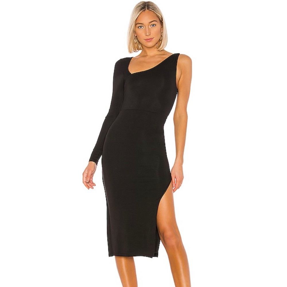 Black midi bodycon dress.